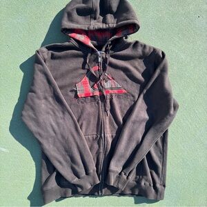 Quiksilver Brown Hoodie with Red Plaid Hood Lining